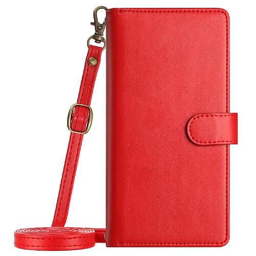 Étui Pour Longue Sangle Xiaomi Redmi A1 Plus Portefeuille Portefeuille Fermeture Éclair Protecive 8 Fentes Pour Cartes Flip Folio Antichoc FOXDOCK Rouge