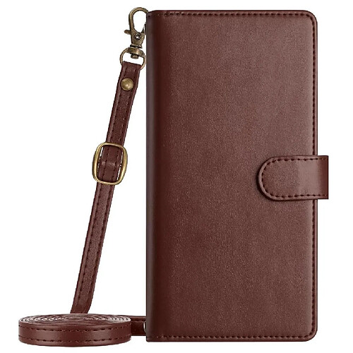 Étui Pour Longue Sangle Xiaomi POCO F6 5G 8 Fentes Pour Cartes Protecive Portefeuille Portefeuille Fermeture Éclair Flip Folio Antichoc FOXDOCK Marron