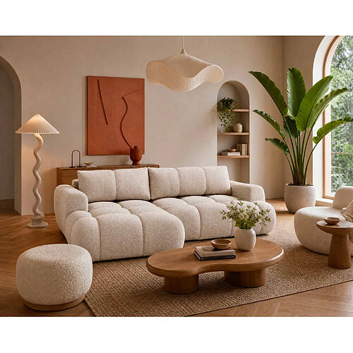 Bestmobilier Yulin - Canapé d'angle gauche 4 places convertible avec coffre en tissu bouclette