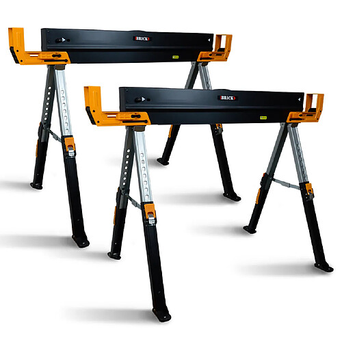 Brick Lot de 2 tréteaux d atelier métalliques pliables et téléscopiques - Charge max 1180kg