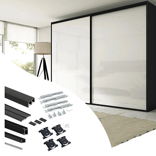 Emuca 6018414 Kit de quincaillerie pour armoire à 2 portes coulissantes avec fermeture souple Placard 74, Modèle de poignée Sha