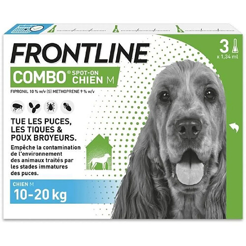Frontline Combo chien - Anti-puces anti-tiques pour chien M - 10-20kg - 3 pipettes