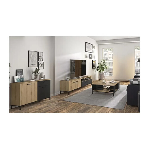 Gami ensemble séjour TV table basse buffet - chêne et noir