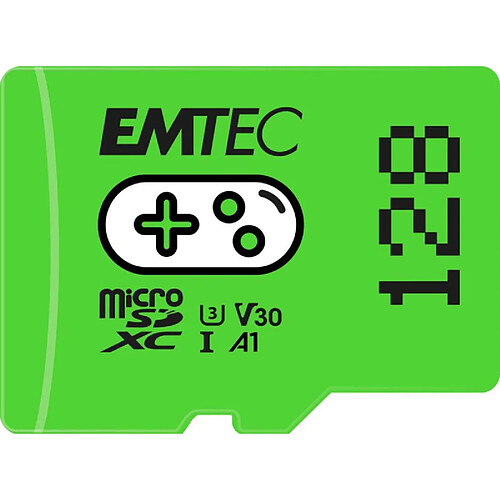 Carte mémoire Gaming microSD UHS I U3 V30 A1 A2 Emtec 128 Go Vert