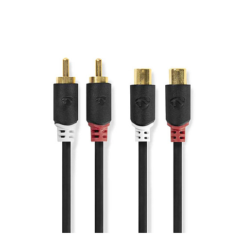 Nedis Câble Audio Double RCA Mâle vers Double RCA Femelle 2m Gris anthracite
