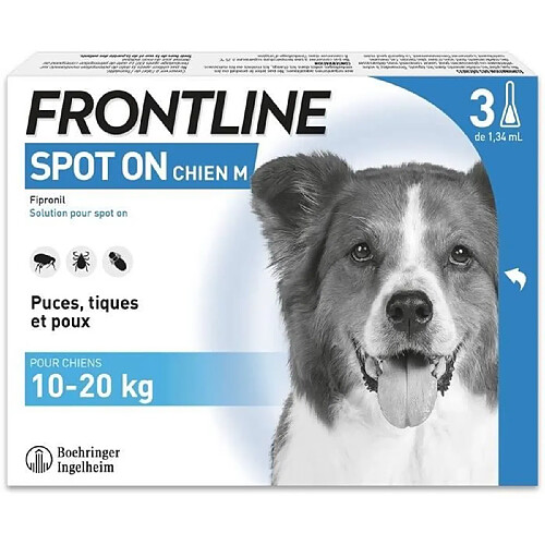 Frontline Spot On chien - Anti-puces anti-tiques pour chien M - 10-20kg - 3 pipettes