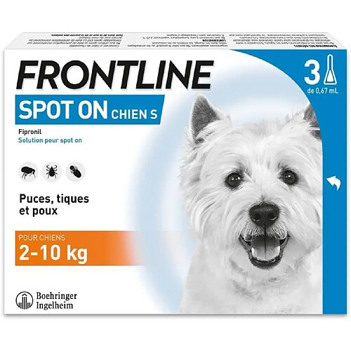 Frontline Spot On chien - Anti-puces anti-tiques pour chien S - 2-10kg - 3 pipettes
