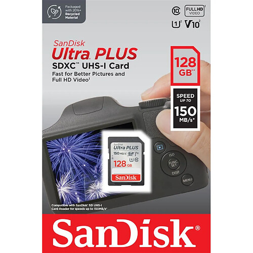 Carte mémoire SD SanDisk Ultra Plus 128GB SDXC 150MB s Rouge et Gris