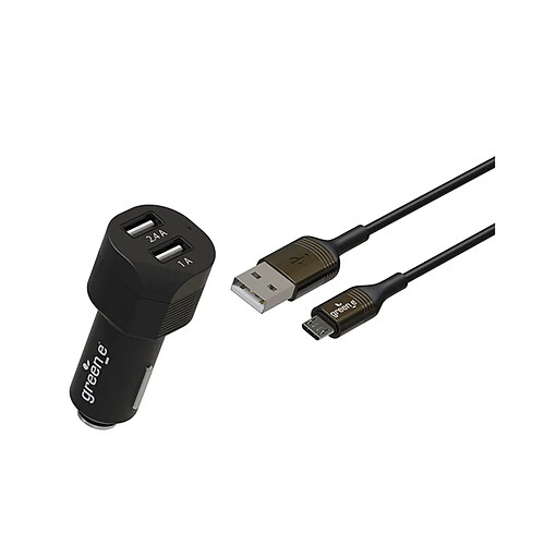 Greene Chargeur voiture 17W 2USB avec câble Micro-USB 1.3m Noir