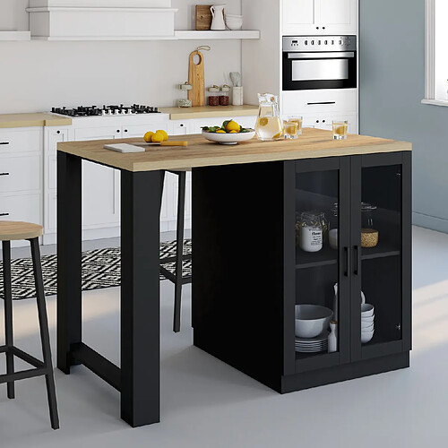 Idmarket Ilot LINO 120 cm noir et hetre