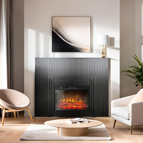 Electric Sun Cheminée électrique design au lattes décoratives ElectricSun LAMELIA noir mat, avec effet sonore, 3 couleurs, avec App, L120xH102cm