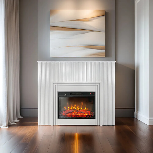 Electric Sun Cheminée électrique design au lattes décoratives ElectricSun LAMELIA Blanc, avec effet sonore, 3 couleurs, avec App, L120xH102cm