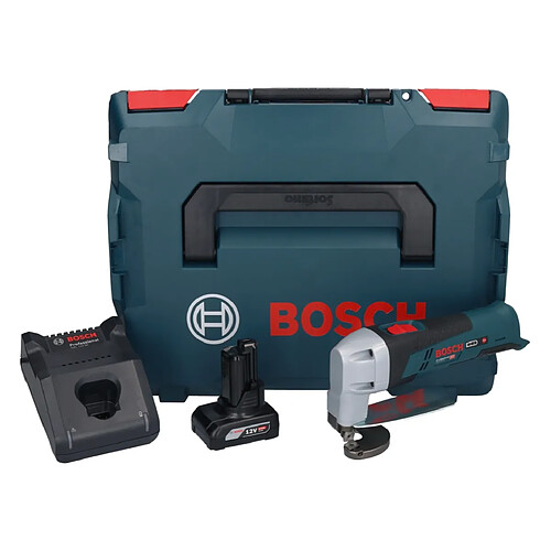 Bosch GSC 12V-13 Cisaille à tôle sans fil 12V avec clé à six pans + 1x Batterie 6,0 Ah + Chargeur + Coffret L-BOXX