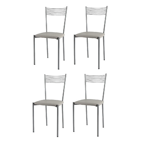 T M C S Tommychairs - Set 4 chaises Elegance structure en acier peindré alluminium, assise revêtue en cuir artificiel gris clair