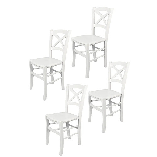 T M C S Tommychairs - Set 4 chaises CROSS structure en hêtre laqué en couleur blanc et assise en bois
