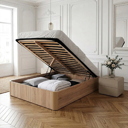 Le Quai Des Affaires LIT COFFRE SPIRO 180x200cm + 1 SOMMIER / Décor Chêne Blanchi