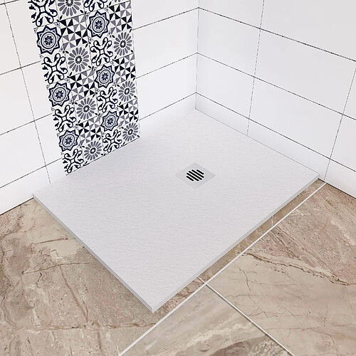 Aica Sanitaire Receveur de douche blanc rectangulaire - En résine - Grille en inox - Bac à douche 100x80x3cm - Extra plat