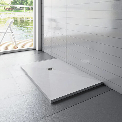 Aica Sanitaire Aica Receveur De Douche 100x80cm Rectangulaire Extra Plat Blanc Antiderapant avec Une Grille En Abs