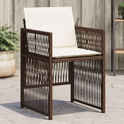 vidaXL Chaises de jardin avec coussins lot de 4 marron résine tressée