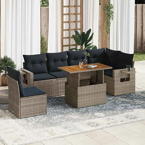 vidaXL Salon de jardin avec coussins 7 pcs gris résine tressée