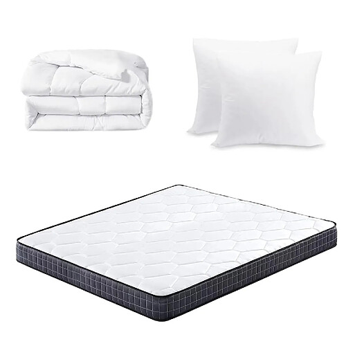 Sinlikon Matelas 160x200 et Couette et 2 Oreillers - Matelas 160x190x15cm + Couette 220x240cm + 2 Oreillers 60x60cm (tous dans un colis)