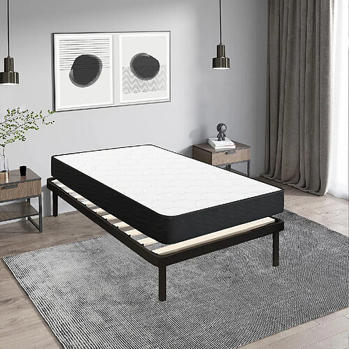 Sinlikon Ensemble Matelas et Sommier 90x190 cm - Matelas 90x190x20cm à Ressorts avec Mousse - Sommier 90x190cm avec Pieds (Deux colis)