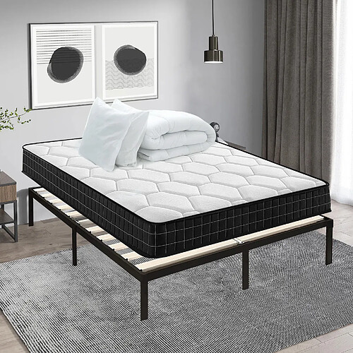 Sinlikon Ensemble matelas et sommier 160x200 cm, Lit Ensemble avec 2 oreillers et couette