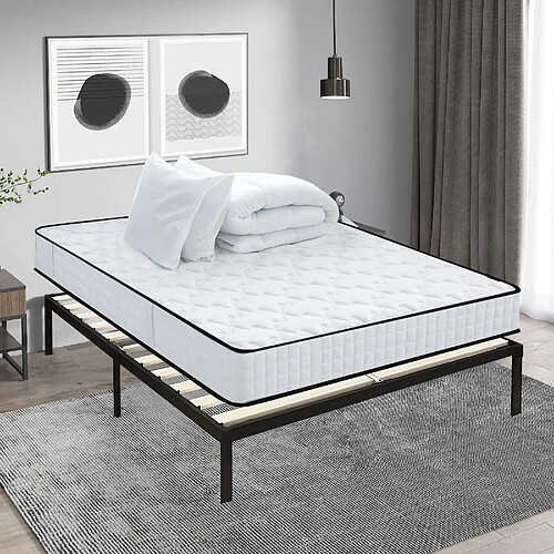Sinlikon Ensemble matelas et sommier 140x190 cm, Lit Ensemble avec 2 oreillers et couette