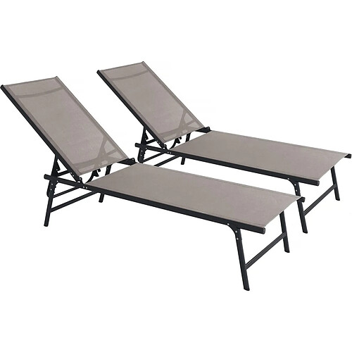 Habitat Et Jardin Lot de 2 bains de soleil en métal [ ]Sublima[ ] - 180 x 54 x 104 cm - Taupe