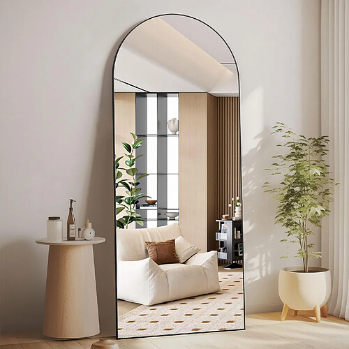 CASSILANDO Miroir pleine longueur 165 x 60 cm, miroir de sol avec cadre en aluminium, miroir sur pied arqué lisse, noir