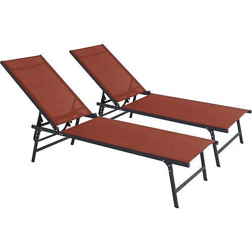 Habitat Et Jardin Lot de 2 bains de soleil en métal [ ]Sublima[ ] - 180 x 54 x 104 cm - Terracotta