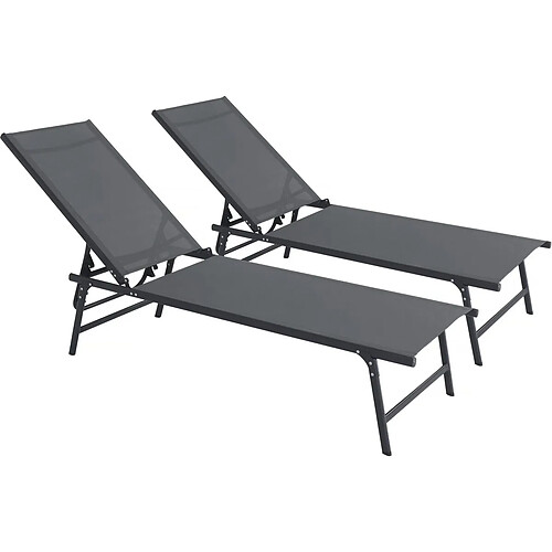 Habitat Et Jardin Lot de 2 bains de soleil en métal [ ]Sublima[ ] - 180 x 54 x 104 cm - Anthracite