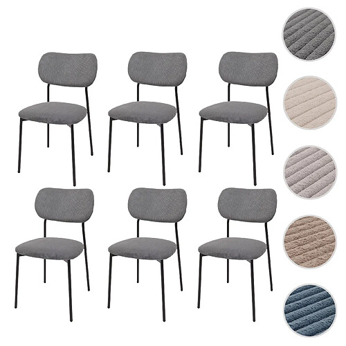 Mendler Lot de 6 chaises de salle à manger HWC-O26 Cord (330g/m²) métal gris foncé