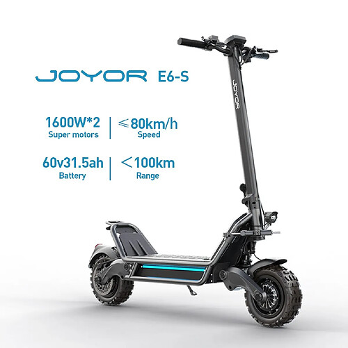 Trottinette électrique tout-terrain JOYOR E6-S 11 pouces, 2 moteurs 1600 W, batterie 60 V 31,5 Ah
