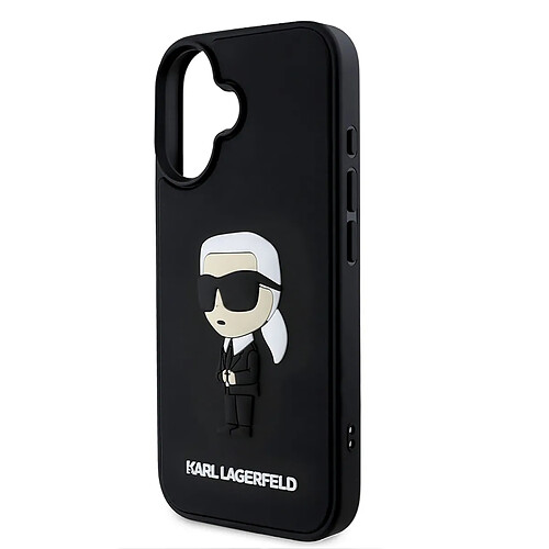 Karl Lagerfeld Coque Silicone pour iPhone 16 Rubber Ikonik 3D Antiderapant Noir