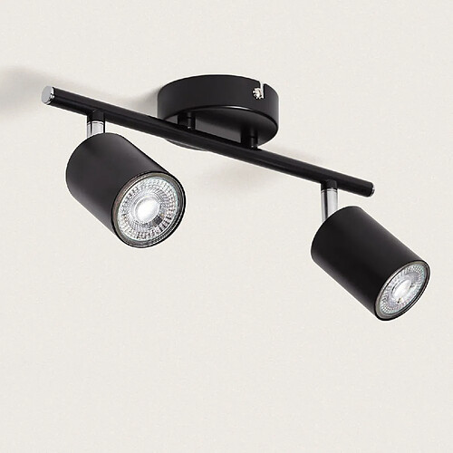 Ledkia Plafonnier Orientable Métal 2 Spots Albus Black pour Ampoule GU10 Noir