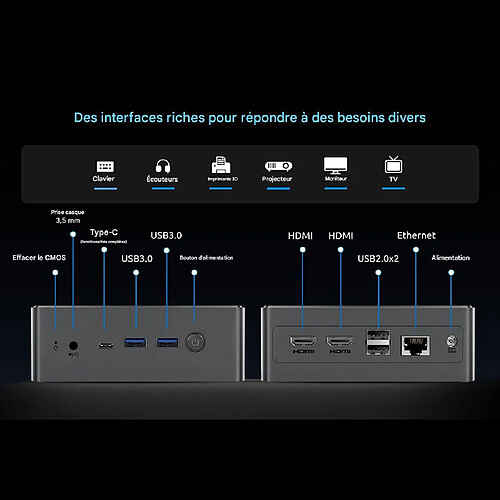 Mini PC BMAX B4Ultra Intel N150 16Go RAM 512Go SSD - Windows 11, Double écran, WiFi 5, Ultra Compact