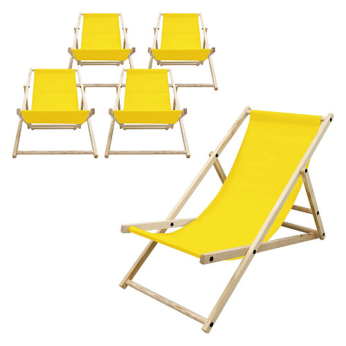 Ecd germany Lot de 5 chaises longues de jardin - Jaune