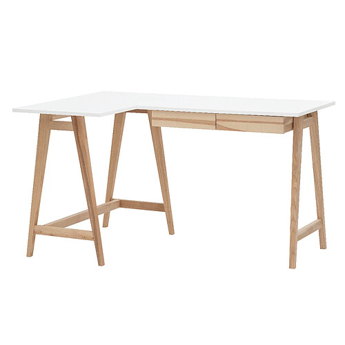 Ragaba Bureau d'angle 2 tiroirs Luka - Blanc