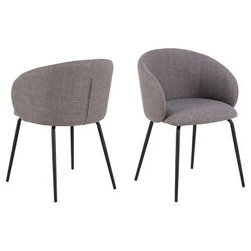 Toilinux Lot de 2 chaises avec accoudoirs SÖREN - Gris brun avec pieds noirs