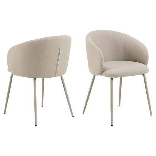Toilinux Lot de 2 chaises avec accoudoirs SÖREN - Beige avec pieds gris