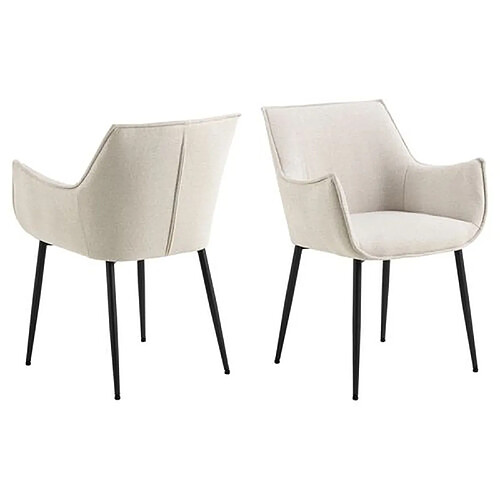 Toilinux Lot de 2 chaises de salle à manger avec accoudoirs SORRENTO - Beige