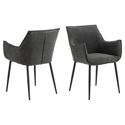 Toilinux Lot de 2 chaises de salle à manger avec accoudoirs SORRENTO - Gris anthracite
