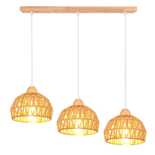 Stoex Suspension rétro 3 lumières en corde de chanvre - Jaune clair