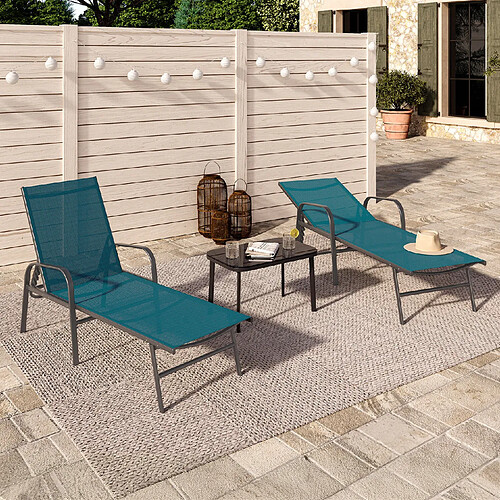 Idmarket Transats FIDJI en acier gris et toile bleu canard