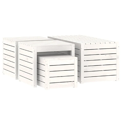 Helloshop26 Ensemble de boîtes coffre de jardin 4 pièces bois de pin massif blanc 02_0013179
