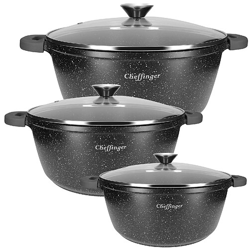Cheffinger 3 Marmites 20 / 24 / 28 cm Noir