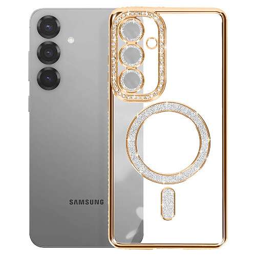 Avizar Coque MagSafe pour Samsung Galaxy S25 - Strass Dorée