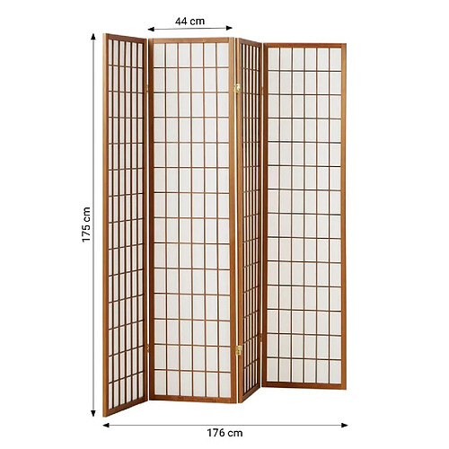 PEGANE Paravent Japonais Shoji 6 Pans En Bois Brun - L261 X H178,6 Cm - Séparation Occultante
