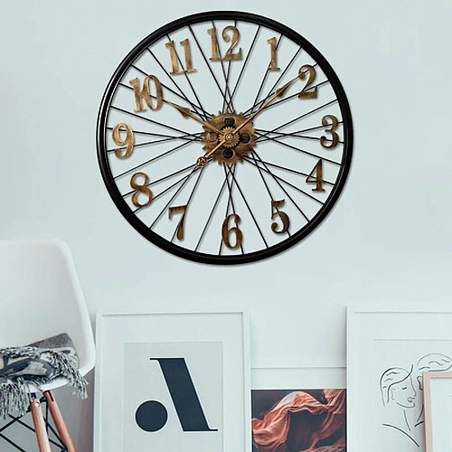 Yonis Horloge Murale Vintage 3D Argentée 60cm